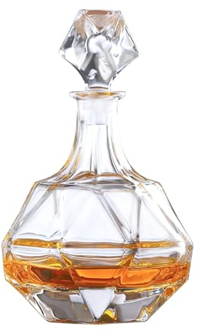 Decantador de vidrio con tapón geométrico hermético - Decantador de whisky para vino, bourbon, brandy, licor, jugo, agua, enjuague bucal. Vaso italiano sin plomo (700 ml)