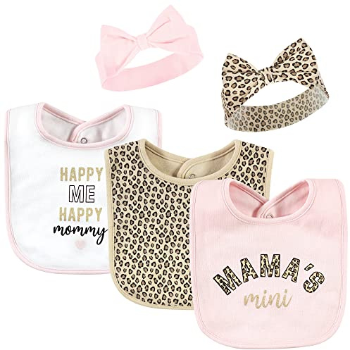 Hudson Baby Unisex Baby Cotton Bib and Headband or Caps Set, Leopard Mamas Mini, One Size