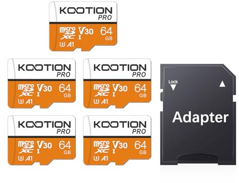 KOOTION Micro SD Karte 64 GB 5 Stück U3 Speicherkarte Bis zu 100 MB/s MicroSDXC Card Mini SD Karte U3 UHS-I Memory Karte(A1 V30 4K) Micro SD Card 64G Memory Card mit SD Adapter