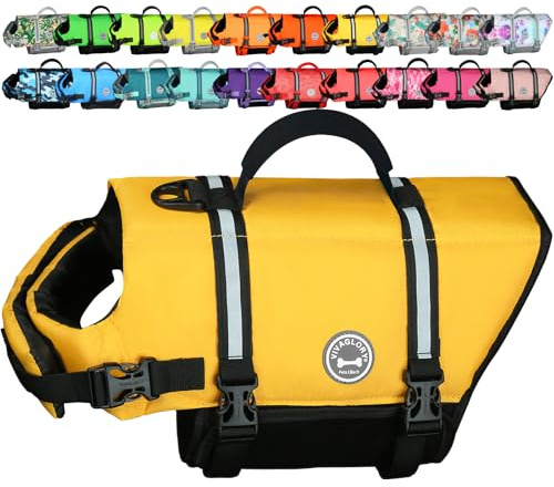 VIVAGLORY Chaleco Salvavidas Ripstop para Perros Pequeños, Medianos y Grandes, Chaleco de Natación para Perros con Mayor Flotabilidad y Visibilidad, Amarillo