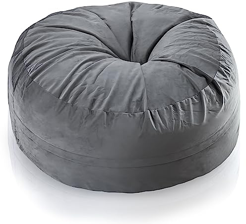 Aiire Puff Gigante de Terciopelo 150x65 cm - Modelos de Puf Salon XXL con Relleno Incluido para Gamer o Decoracion Habitacion Adolescente - Bean Bag Chair o Puffs de Suelo Grandes Gris