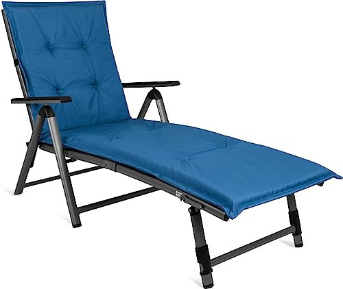 normani Gartenliege Auflage Sonnenliege Polster Polsterauflage mit weicher 6 cm Füllung - Liegepolster aus wasserdichtem Material und Befestigungsbändern 195x55 cm Farbe Marine