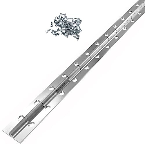Hoopever Cerniera Continua in Metallo per Pianoforte, 600 x 50 x 1mm in Acciaio Inox, Cerniera Resistente a 270 Gradi per Pianoforti, Armadi, Porte, Grandi Finestre, Barche, Con Viti, Cromo