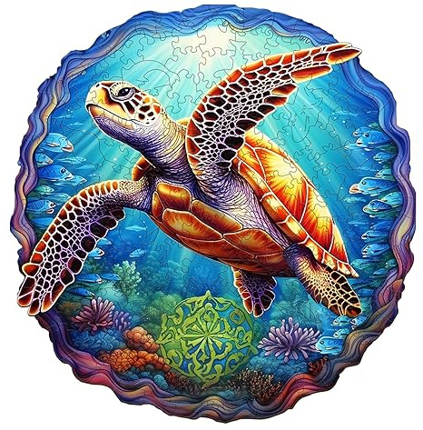 Puzzle en bois pour adultes, 300 pièces de tortues de profondeur en bois pour adultes, puzzle en bois unique en forme d'animal, cadeaux de Noël pour la famille et les amis (34x35cm)