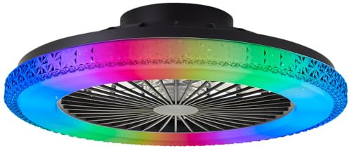 Lightbox LED Deckenlampe mit Ventilator & Rahmen in Kristalloptik & RGB Front Light & CCT Center Light - dimmbar per Fernbedienung - schwarze Deckenleuchte - Ø 49 cm - aus Kunststoff/Metall