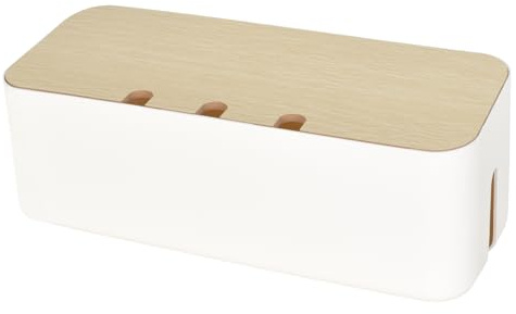 Grande scatola per cavi portaoggetti con coperchio in legno per cavi, colore bianco, per la gestione dei cavi, scatola adattatore, scatola nascosta per la protezione di TV, scrivanie, computer
