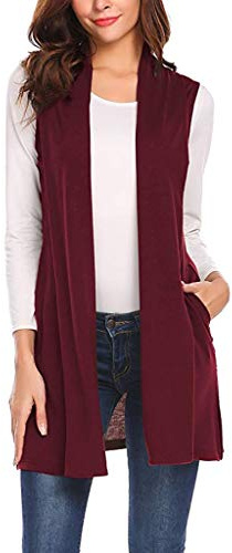Cardigan Femme Tissu Long Fin - Veste Sans Manches Femme Longue Cardigans d'été Coton Décontracté Tops Casual Solide Col en V Manteau Léger Grande Taille Veste Sans Manches Outwear Gilet, rouge, XL