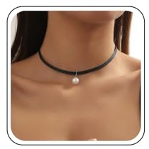 TseenYi Collar Gargantilla De Cuero Negro Con Perlas Blancas Y Terciopelo Negro, Estilo Boho Y Vintage, Adecuado Para Cualquier Ocasión