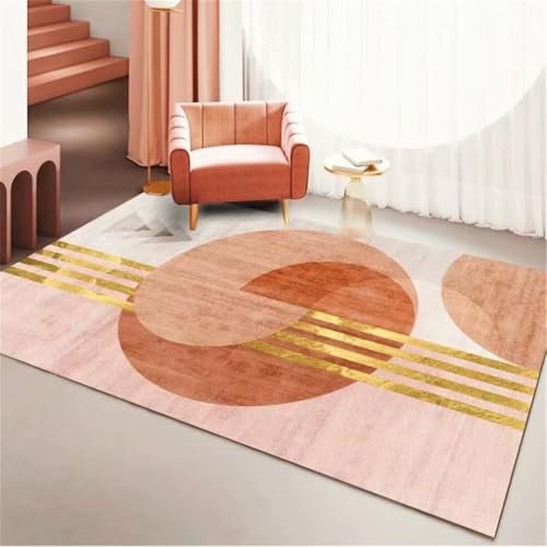 Xiaosua Teppiche Wohnzimmer100x200CM Wohnzimmer Teppich Outdoor Teppich terasse Rosa modernes geometrisches Muster Rutschfester und verschleißfester Teppich orange