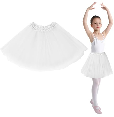 Tulle Tutu Jupe, 3 Couches Tulle Courtes Jupe, Danse Tulle Courtes pour Adulte, Élastiques, 40 cm de Long, pour des Fêtes Halloween, Carnaval, Festivals de Musique et Anniversaires(Blanc)