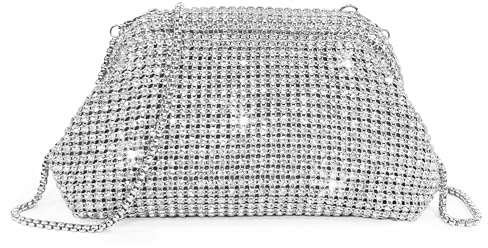 Pochette da Donna Elegante con Strass, Piccola Borsa Clutch a Mano e Tracolla, Borsetta da Sera Mini Scintillante, per Cerimonia, Eventi, Matrimonio, Festa (Argento)