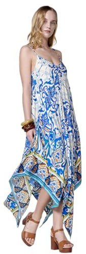 Koroshi Vestido Largo de Tirantes Regulables con bajo en Picos y Estampado Floral con Cenefa Detalle de Brillos en Escote para Mujer, de Color Turquesa/Turquoise, Talla S