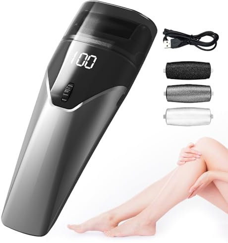 Hornhautentferner Elektrisch, Elektrisch Hornhaut Entfernen mit LED-Anzeige & Licht, Wiederaufladbares Pediküre Hornhautfeile Callus Remover mit 3 Ersatzwalzen für Fußpflege