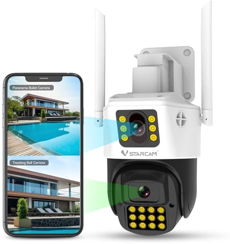 VSTARCAM 3MP+3MP Überwachungskamera Aussen, 2K Dual Kamera Überwachung Aussen, 360° Schwenken & Neigen, Individueller Alarm-Sound, 2.4GHz WLAN, PIR Bewegungsmelder, Farb-Nachtsicht, 2-Wege-Audio