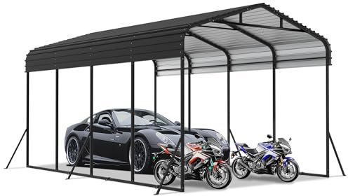 Aufun 12 x 20 fot metallcarport tältgarage, högpresterande tak med förstärkt bas, ståltak och metallram, utomhusgarage bilskydd för bil, lastbil och båtar 6 x 3,7 x 2,6 m