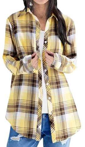 Generisch Long Sleeve Shirt Women's Oversized Blouse Women's Elegant Large Sizes Shirt Checked Casual Shirt Fashion Top Lapel Coat Loose Fit Checked Shirt Long Sleeve Check Shirt Comfortable Long