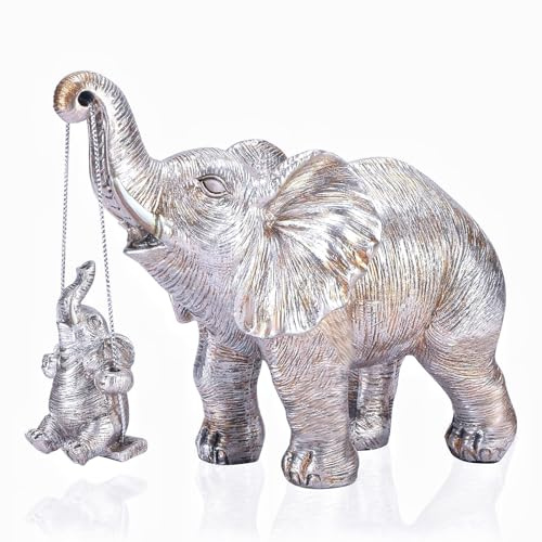Estatua de Elefante para Decoración del Hogar Figuras Plateado de Elefante que Traen Buena Suerte Adorno Único para Sala, Estante, Mesa, Mesita de Noche, Elefantes Africanos, Regalos para Mujeres