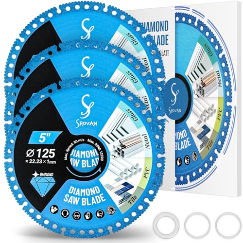 3 Stück Fliesen Trennscheiben 125 metall 1mm, Disc Dünn Diamantscheiben 125mm x 22.23mm für Winkelschleifer Schleifen für Fliesen Dickesglas CeramicBeton, Schleifen