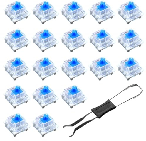 MOLZINY 20 Piezas Interruptores Interruptores mecánicos Incluye extractor teclas para teclados Teclado Switch Azul Transparente retroiluminados Interruptor Teclado mecánico Duradero Resistente