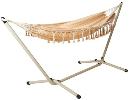 Acomoda Textil - Hamaca de Jardin 100X300 cm con Soporte Metalico Independiente Estructura Estable para Terraza Patio o Camping Tela Resistente para Exterior Base Firme Antideslizante