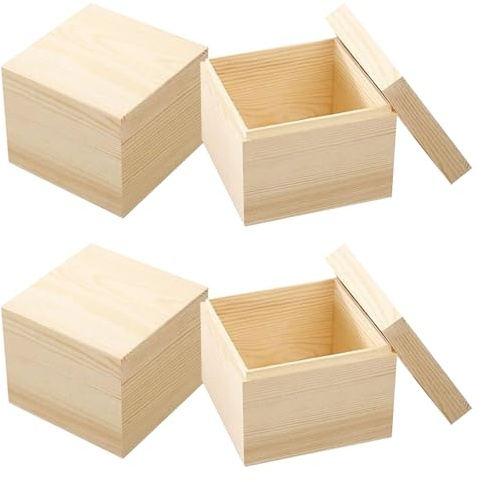 Sixfolo 4 Pezzi Piccole Scatole in Legno Quadrate Scatola di Legno Portaoggetti Grezzo con Coperchio Cassette Legno Decorative Non Finita per DIY Artigianato e Contenitori,12x12x11.2cm