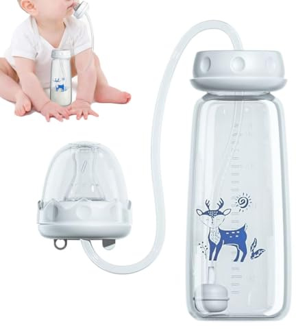 Biberón Anticólicos Manos Libres, 240ml Biberon Anticolico Recien Nacido, | Silicona A Prueba De Fugas Con Tetina Y Pajita, Biberon Manos Libres Para Bebe Para Padres Hogar Dormitorio Cocina