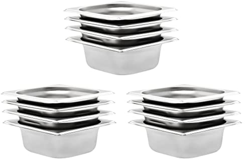 LoogCape Gastronormbehållare 12 stycken GN 1/6 rostfritt stål 65 mm stapelbar för professionellt kök, buffé, catering, restaurang, hotell, fest, varmhållning, servering, rechaud, Bain Marie, tillbehör