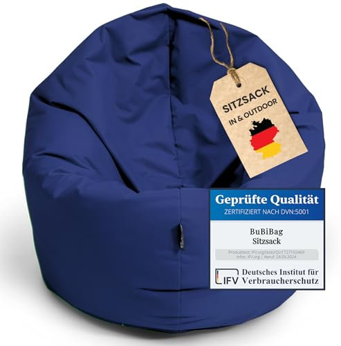 BuBiBag Sitzsack für Kinder und Jugendliche - Indoor Outdoor Bodenkissen, Sitzkissen oder als Gaming Sitzsack, geliefert mit Füllung (100 cm Durchmesser, Dunkelblau)