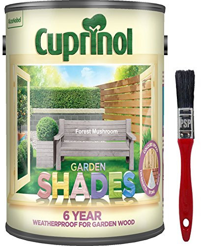New 2018 Improved Formula Cuprinol Garden Shades Forest Mushroom 5L. Now Offers 6 Year Garden Wood Weather Protection. Includes PSP Touch up Wood Care Brush.