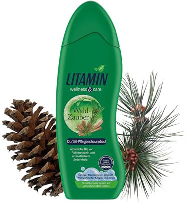 LITAMIN Waldzauber Duft-Pflegeschaumbad 750ml - mit ätherischen Ölen von Fichtennadeln und aromatischem Zedernholz reinigt und pflegt die Haut sanft - Rezeptur Mikroplastikfrei