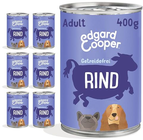 Edgard Cooper Nassfutter für Hunde Rind, 400g x 6, Hundefutter Nass 400g Getreidefrei, natürliche Zutaten und frisches Fleisch, voller essentieller Aminosäuren