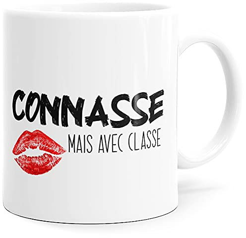 Mug Humour Connasse Classe Tasse Message drôle. Idée Cadeau Original Amis Couple Amoureux Collègue Frère Sœur Mari Femme Copine pour Anniversaire St Valentin Noël. Souriez dès le Réveil
