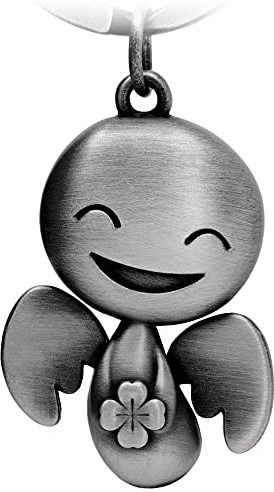 FABACH Llavero con diseño de ángel de la guarda con trébol, ángel de la suerte de metal, amuleto de la suerte, colgante de ángel de la suerte – Regalo Buena suerte, Plata antigua, talla única