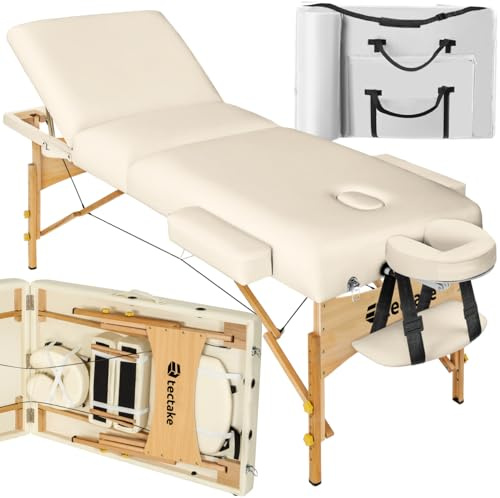 tectake® Lettino da Massaggio Somwang, Lettino Massaggio Pieghevole, Altezza Regolabile, Carico Massimo 250 kg, Inclusi Accessori e Custodia per il Trasporto - Beige
