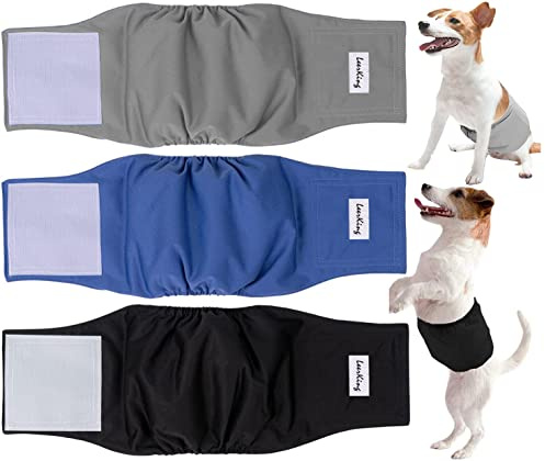 LeerKing Leakproof Dog Diapers 3 Pack Reusable Male Dog Belly Bands Nappies for Incontinence,L