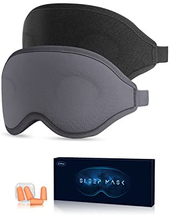 Aosun Sleep Mask, 2 Pack of Super Soft and Comfortable Eye Mask for Sleeping, 100% Blackout Sleep Aid Eye Mask for Men & Women with Adjustable Straps, Suitable for Travel, Night Sleeping, Nap
