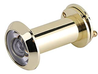 Mirilla para portón acabado latonado entrada de vivienda diámetro 14mm visión lente gran angular 200º con tapa de privacidad interior material de latón (25-42mm)