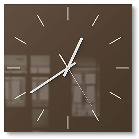 DEQORI Glasuhr | 30x30 cm | Unifarben - Braun | ausgefallene leise Design Uhr aus Glas | Wanduhr für Wohnzimmer & Küche | Moderne Hingucker Uhr für die Wand