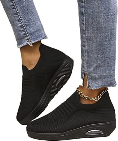 shownicer Basket Femme D'été Baskets À Enfiler en Mesh Sneaker Chaussures Orthopédiques Légères Chaussures De Course Marche À Plateforme Souple Casual Sneakers A Noir 38 EU