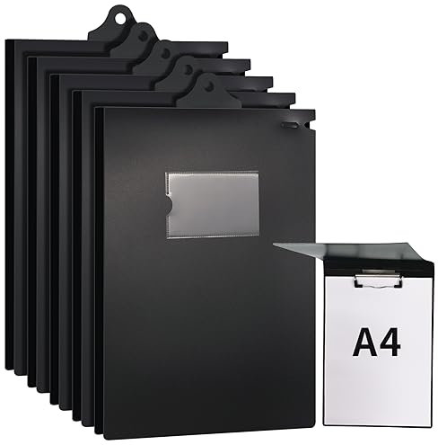 URbantin A4-Klemmbrett, 6 Stück, Mit Abdeckung, Faltbar, Loch Zum Aufhängen, Für Büro, Krankenhaus, Schule, Schwarz