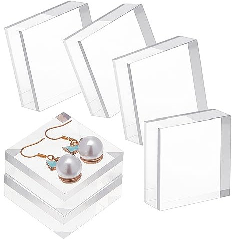 OLYCRAFT 6pcs Clear Acrylic Square Display Blocks, 4x4x1.5cm, Transparent, Polished, Jewelry Tray, Table Top