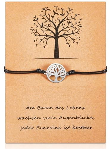 Fiada Pulsera de Árbol de la Vida con Tarjeta Brazalete de Mujer Chicas Pulsera de Amistad con Colgante de Árbol de Vida Regalo de Árbol de Vida para Cumpleaños Día de la Madre (Negro)