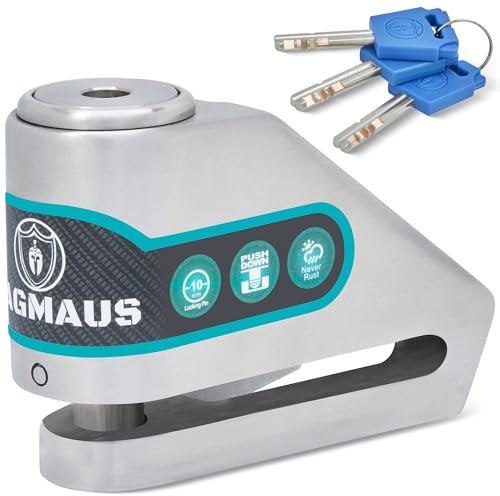 Magmaus® MBL01 [Never-Rust] Motorbike Disc Lock - [High Security] [304 Stainless Steel] - Weatherproof - Reminder Cable - Suitable for Motorcycles, Mopeds, Bikes
