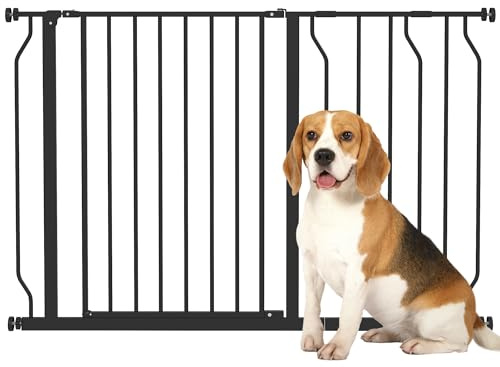 PawHut Barrera de Seguridad para Perros Extensible 75-115 cm para Puertas y Escaleras Puerta de Seguridad Apertura en Dos Sentidos y Solo una Mano Extensiones Montaje a Presión y Doble Bloqueo Negro