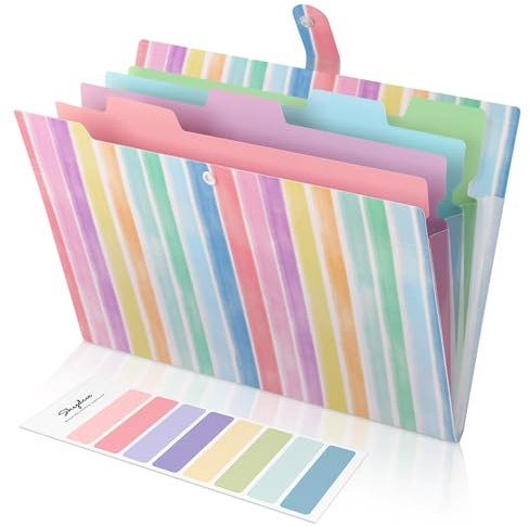 SKYDUE Expanding Document Folder with Compartments and Labels - A4 Size, Perfect for Home, Office, School and Travel - Rainbow Colors