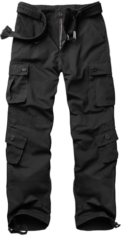 VATINNT Men's Cargo Trousers 8-Pocket Hiking Work Trousers 3355 Black 42