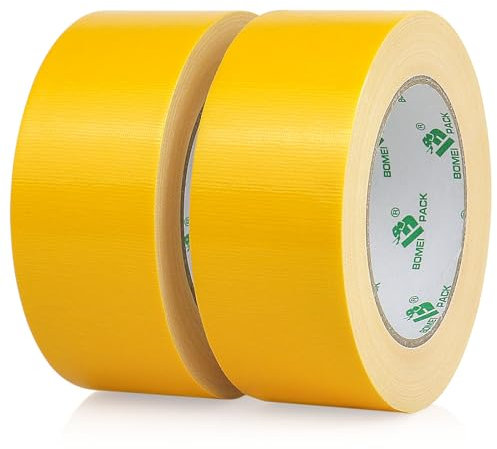 BOMEI PACK Nastro Adesivo Americano, Nastro telato rinforzato per riparazioni o decorazioni, Nastro americano impermeabile per tubature, scarichi e condotti, rotolo 2Pz 50mm x 30yards giallo (GIALLO)
