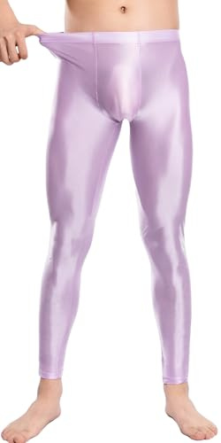 AIEOE Herrleggings olja glänsande tights byxor stretch släta byxor överdimensionerade glänsande tights smal passform långa byxor M-XXL, Ljuslila, M