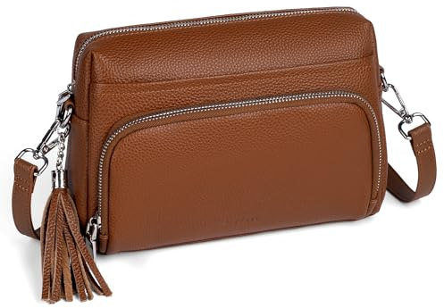 befen Echtleder Handtasche Damen Umhängetasche Kleine, Crossbody Bag Leder RFID-Blockierung Handytasche zum Umhängen, Schultertasche Damen mit Integrierter Brieftasche, Braun