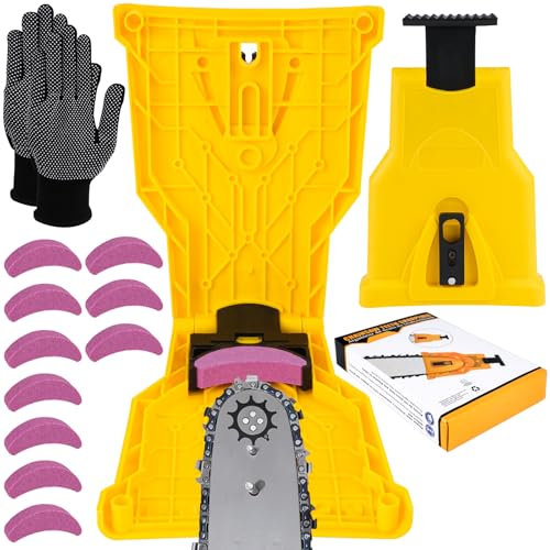 MINISOISO Affila Catena Motosega Portatile, Kit Affilatura Catena Motosega con 10 Pietre per Affilare e un Paio di Guanti, Affilacatene per Motosega, Universal Chainsaw Sharpener per 14-20 Pollici